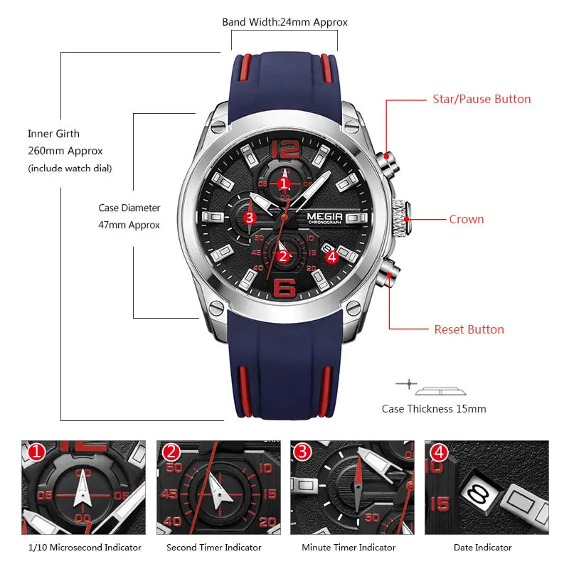 Megir Men's Chronograph Analog Quartz Watch with Date