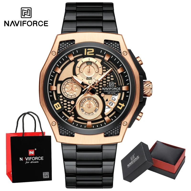 Naviforce Watch  Men Quartz  Chronograph  Waterproof  Steel Watch  Gift Box