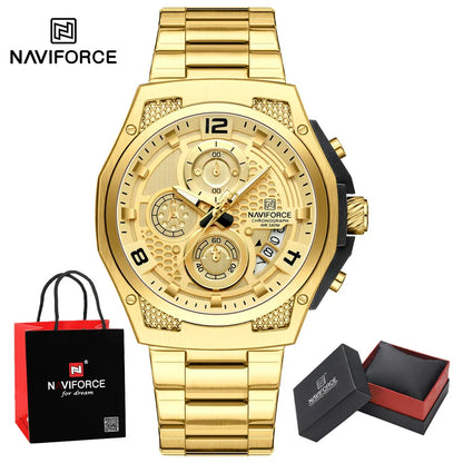 Naviforce Watch  Men Quartz  Chronograph  Waterproof  Steel Watch  Gift Box