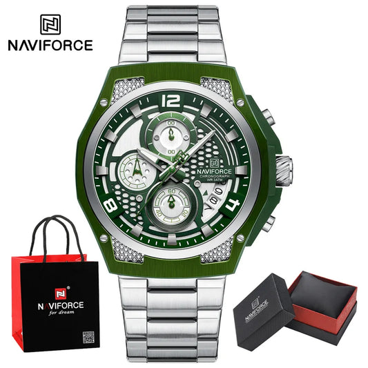 Naviforce Watch  Men Quartz  Chronograph  Waterproof  Steel Watch  Gift Box