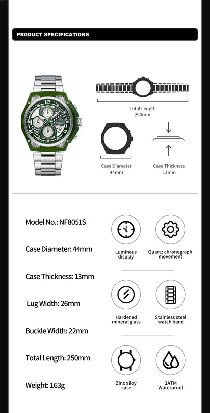 Naviforce Watch  Men Quartz  Chronograph  Waterproof  Steel Watch  Gift Box