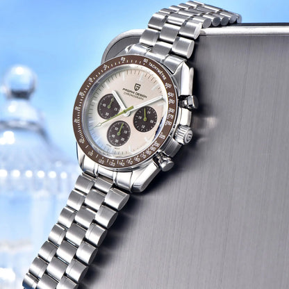 PAGANI DESIGN Saturn Men's Watches 2025 New Top Luxury Quartz Watch Men Light Tan Chronograph AR Sapphire crystal Wristwatch Men