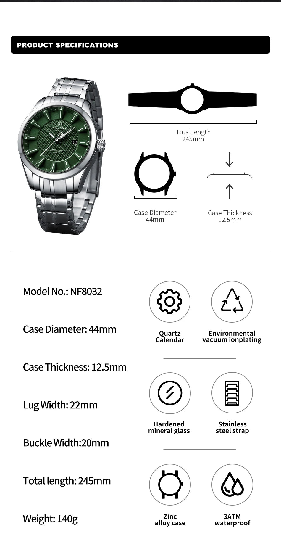 NAVIFORCE 30m Waterproof Quartz Watch for Men
