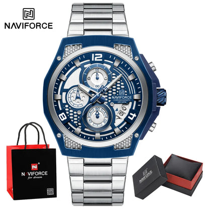Naviforce Watch  Men Quartz  Chronograph  Waterproof  Steel Watch  Gift Box