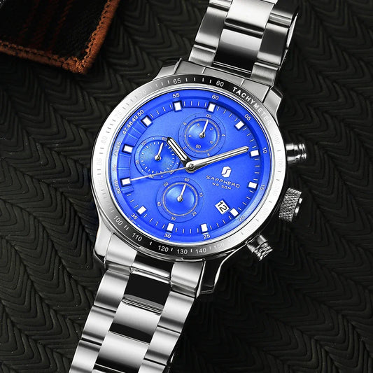 SAPPHERO Business Watch  Date Men's Wristwatch Simple Stainless Steel Watches 50m Waterproof