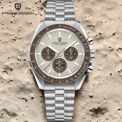 PAGANI DESIGN Saturn Men's Watches 2025 New Top Luxury Quartz Watch Men Light Tan Chronograph AR Sapphire crystal Wristwatch Men