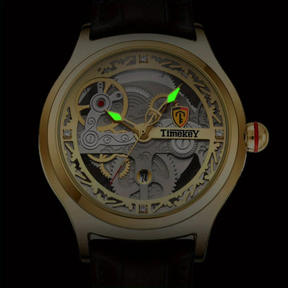 TimeKey-Fashion Classic Mechanical Style Stainless Steel Buckle Skeleton Dial Screw Crown Luminous Men's Quartz Watch