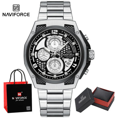Naviforce Watch  Men Quartz  Chronograph  Waterproof  Steel Watch  Gift Box