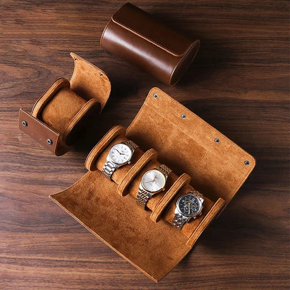 Premium Leather Watch Roll Travel Case