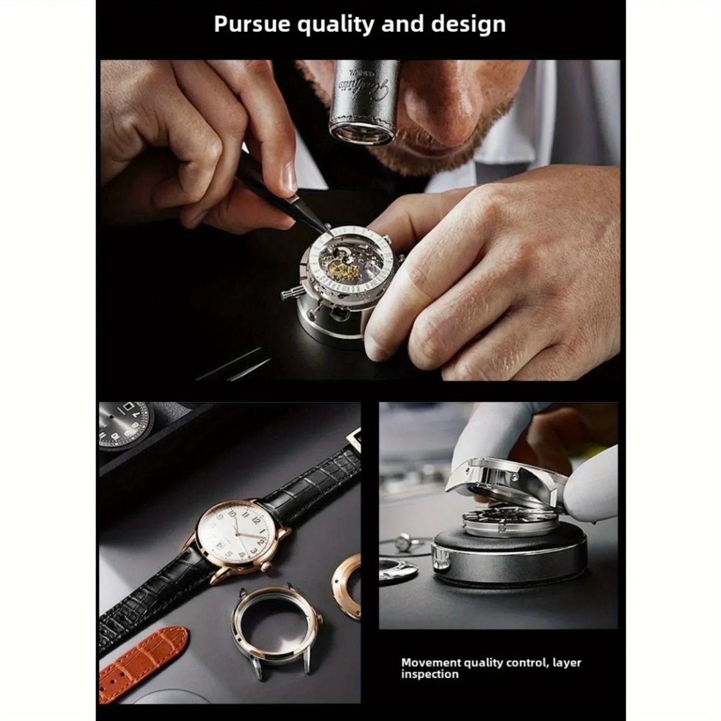 TimeKey-Fashion Classic Mechanical Style Stainless Steel Buckle Skeleton Dial Screw Crown Luminous Men's Quartz Watch