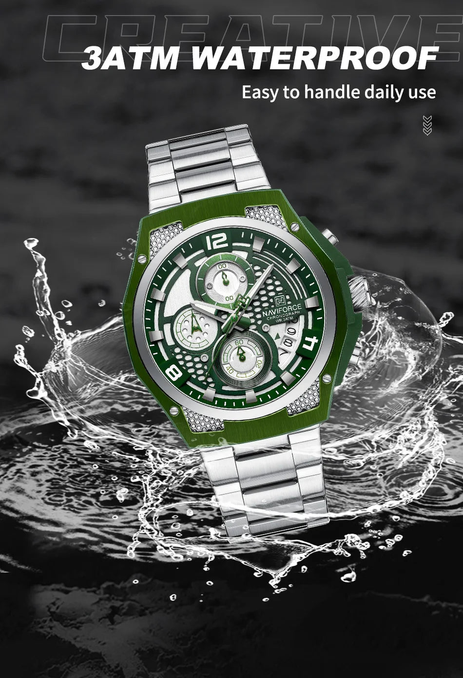 Naviforce Watch  Men Quartz  Chronograph  Waterproof  Steel Watch  Gift Box