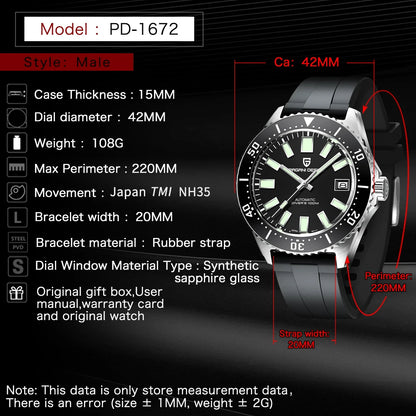 PAGANI DESIGN Men's Automatic Mechanical Watch Sport Waterproof Watch Sapphire Glass Mechanical Men's Watch Relogio Masculino