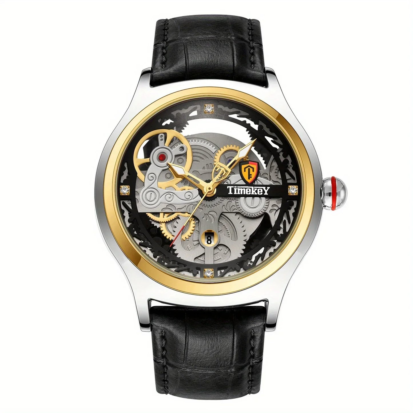 TimeKey-Fashion Classic Mechanical Style Stainless Steel Buckle Skeleton Dial Screw Crown Luminous Men's Quartz Watch