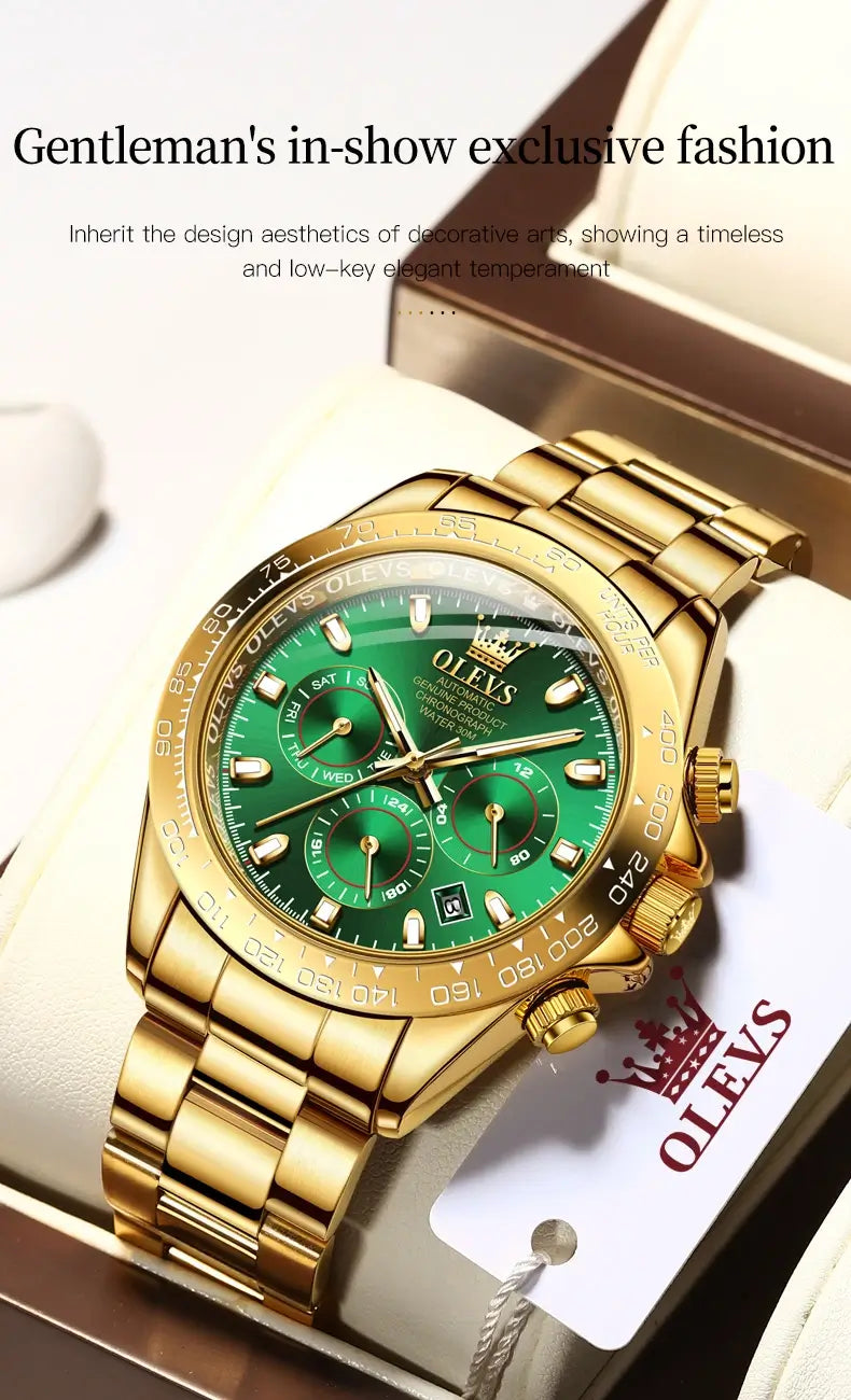 gold green watch