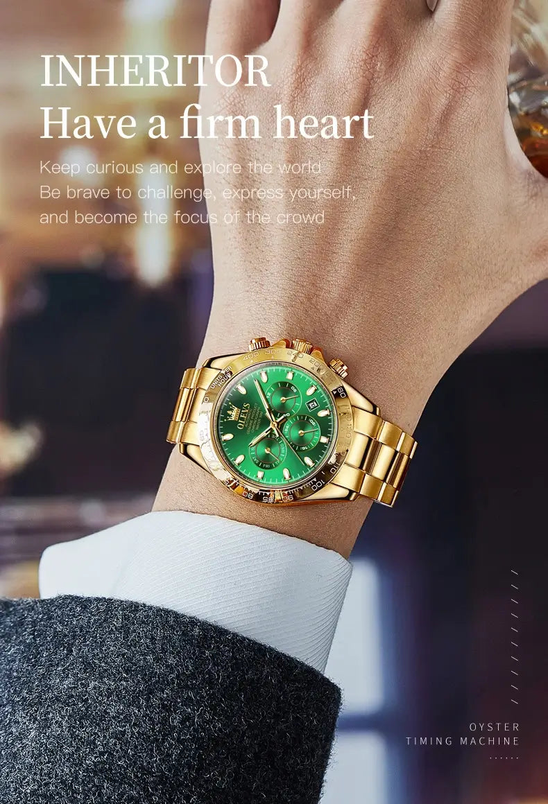 gold green watch