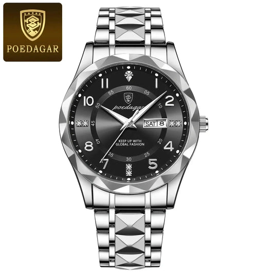 mens silver watch with black face 